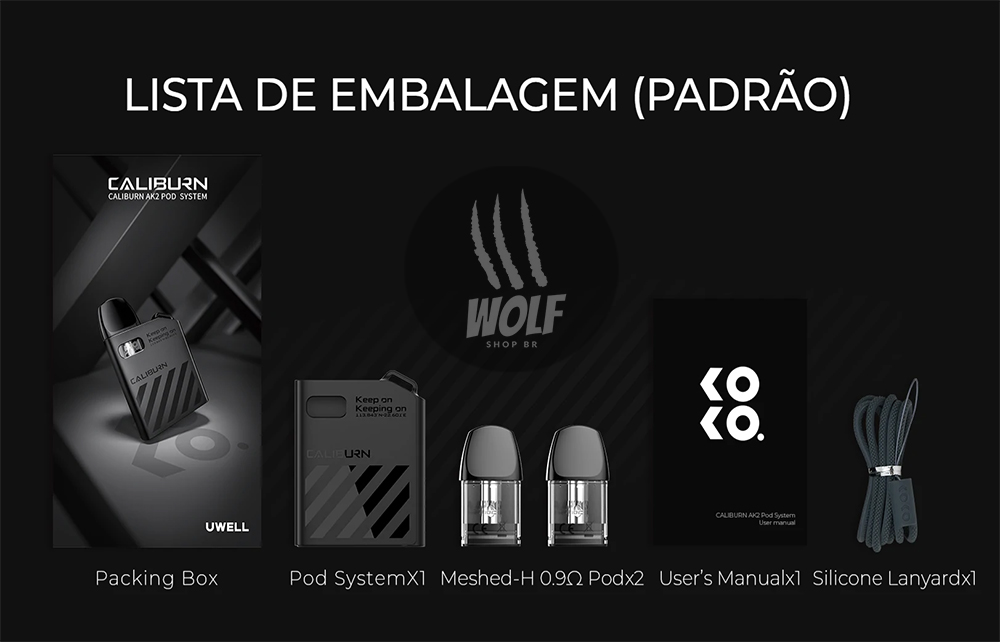 Especificações Pod System UWELL Caliburn AK2 na Wolf