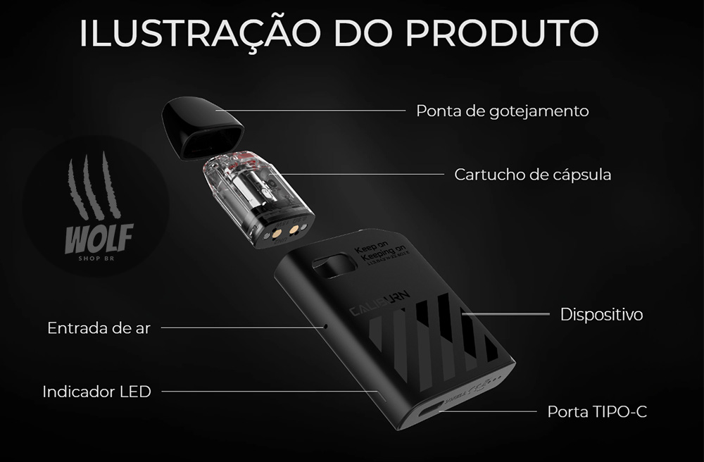 Ilustração Pod System UWELL Caliburn AK2 na Wolf