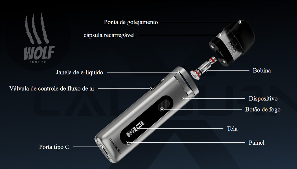 Todas as Funções Pod System UWELL Caliburn X na Wolf