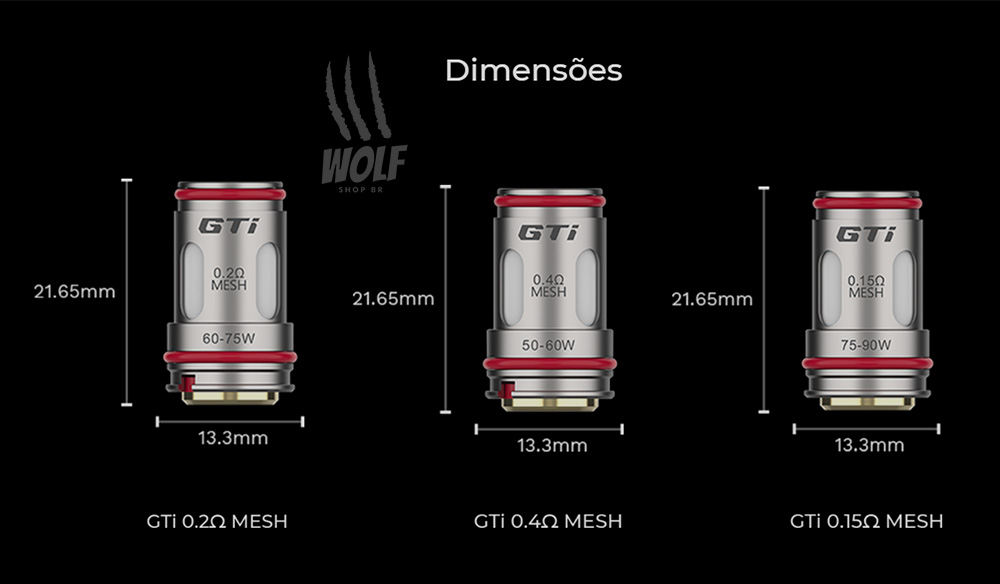 Dimensões Cartucho de Reposição Vaporesso GTI Coil Mesh na Wolf