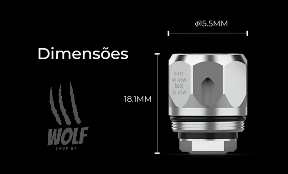 Dimensões da Bobina Coil Reposição Vaporesso GT Core na Wolf