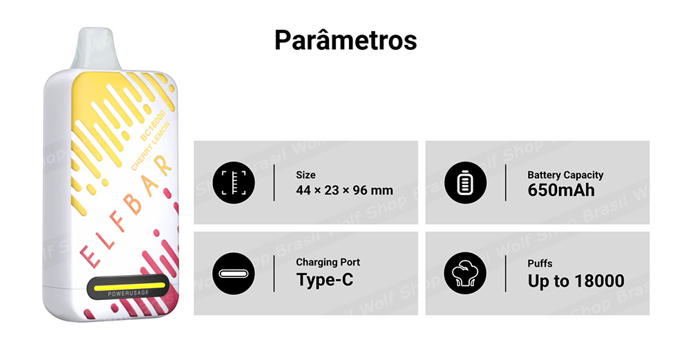 Parametros Pod Descartável Elf Bar BC18000 na Wolf